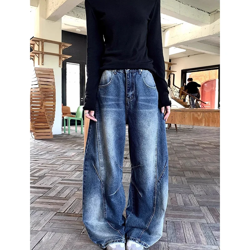 

Женские винтажные синие джинсы большого размера Y2k, уличная одежда, широкие джинсовые брюки в стиле Харадзюку, брюки бойфренда в американском стиле ретро 2000-х годов