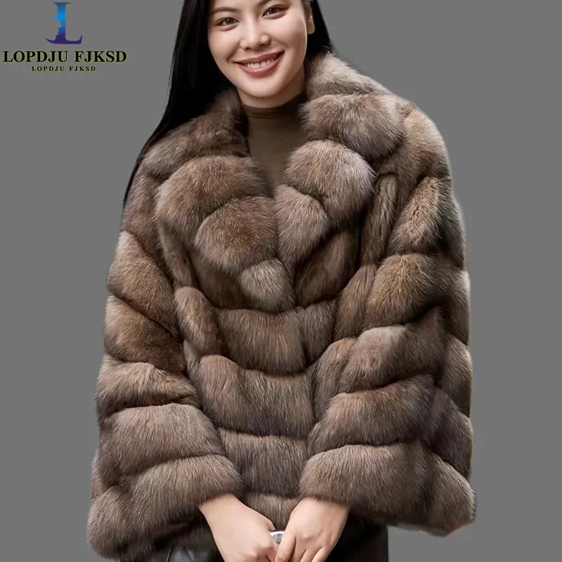 Faux Mink Fur Coat for Women,Covered Button Jacket,Turn-down Collar Outwear,Luxury,Korean,Autumn and Winter,2025