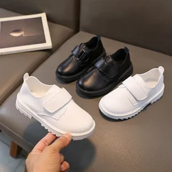 Boys Leather Shoes Solid Color Children Girls Casual Loafers Soft Hook & Loop Cute Kids Fashion Performance Shoes 2024 New