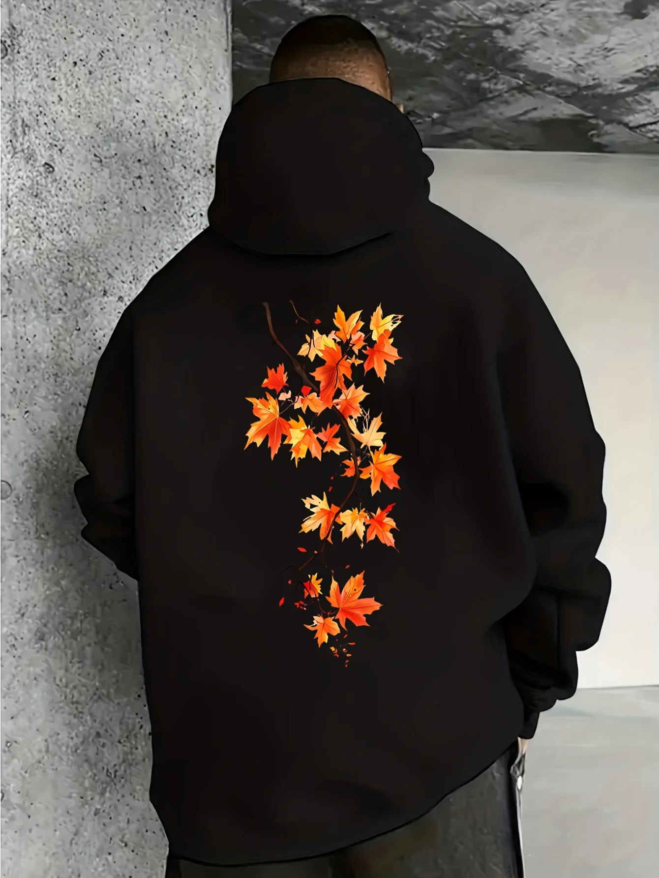 Men's Casual Hoodie, Street Style Letter Design, Printed Style, Large Size Long Sleeves