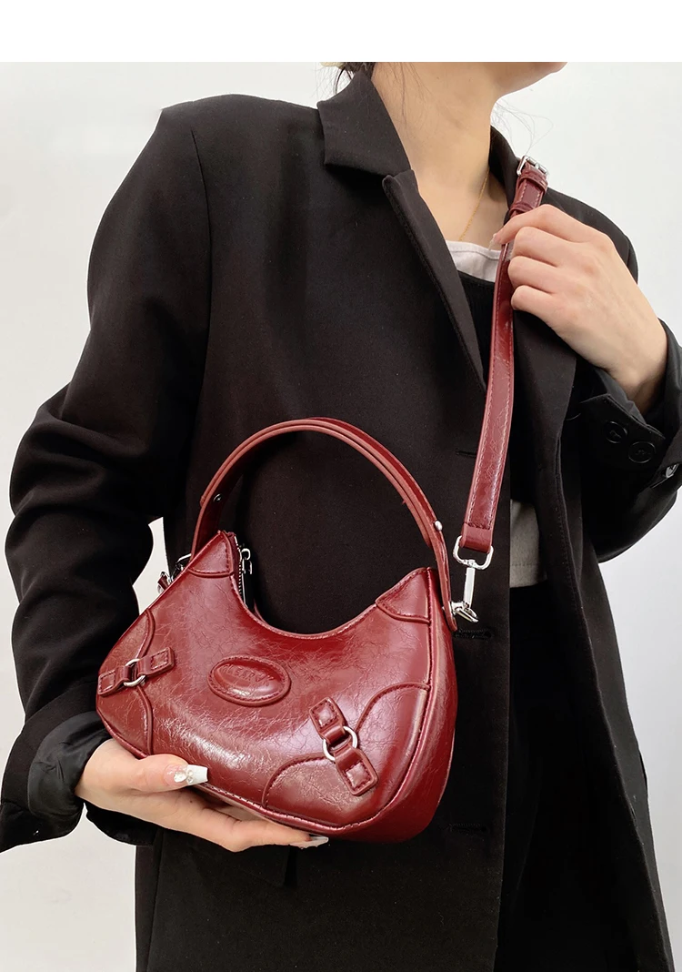 Classic Wine Black Bridal Handbags 2024 Spring Summer PU Leather Zipper Crossbody Bag for Women Fashion Lady Shoulder Bag