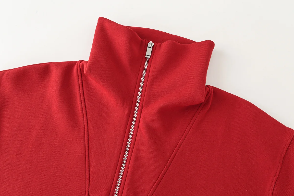 Nlzgmsj 2026 Herbst Winter Damen Sweatshirt-Set mit Halbem Reißverschluss und Stehkragen, Lässige Weite Hose, 2-Teiliges Outfit, Trainingsanzug – Detail 4