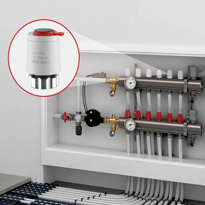 IP54 Rated Normally Closed Electric Heating Actuator Model N58A 230V Warm Water Valve Compatible With Floor Heating Distributor