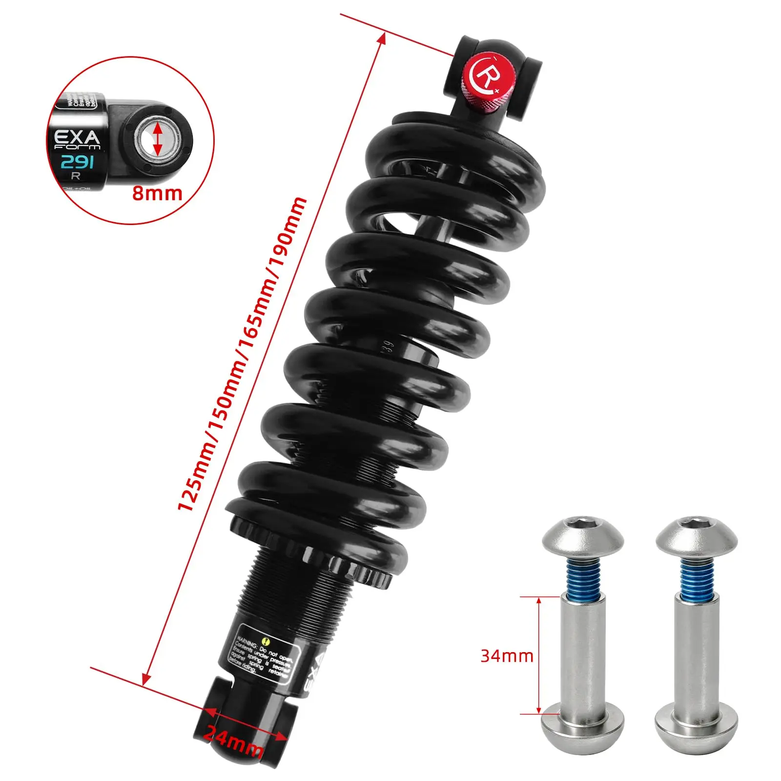 291R Coil + Oil Rear Shock Absorber Hydraulic Suspension Adjustable Rebound 125–190mm 650–1500LBS MTB E-Bike Scooter