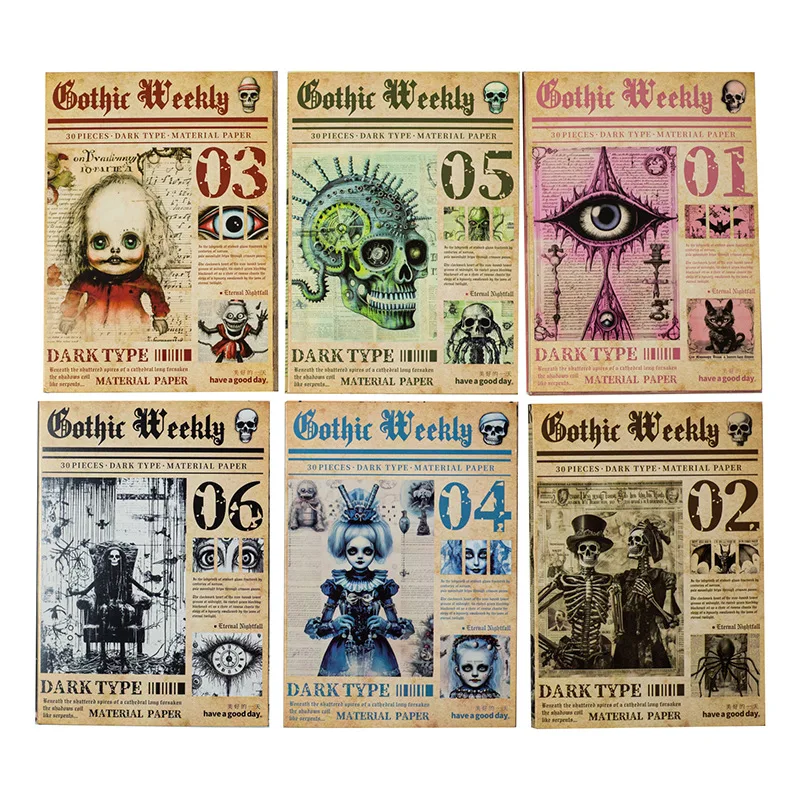 

24sets/lot Memo Pads Material Paper Gothic Weekly Junk Journal Scrapbooking Paper Retro Background Decoration Paper
