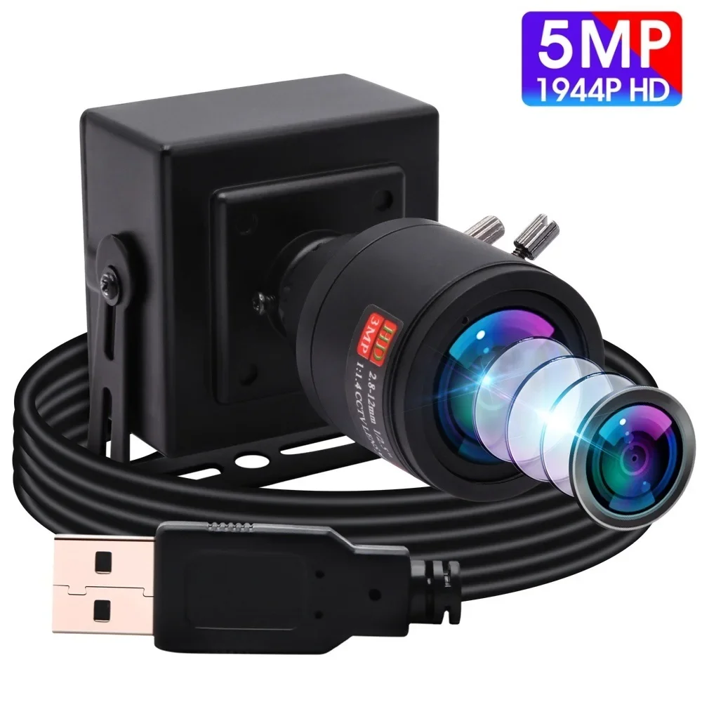 

ELP 5MP HD USB Camera 1944P CMOS MI5100 4X Optical Zoom Mini USB Webcam UVC with 2.8-12mm Manual Focus Lens for Live Streaming