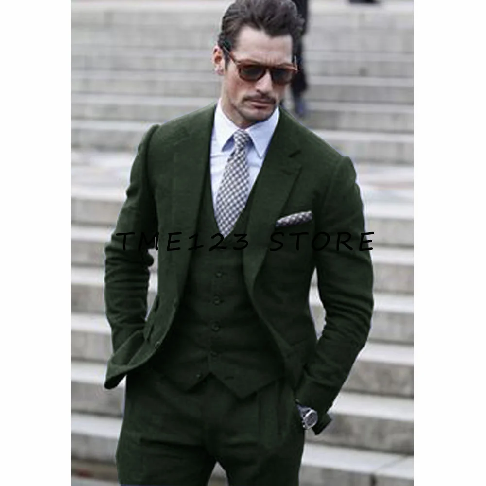 Weding Suit for Men Black Suits for Wedding 2023 Men\'s Flax Casual Business Single Breasted Three-Piece Suit Pants Sets Full