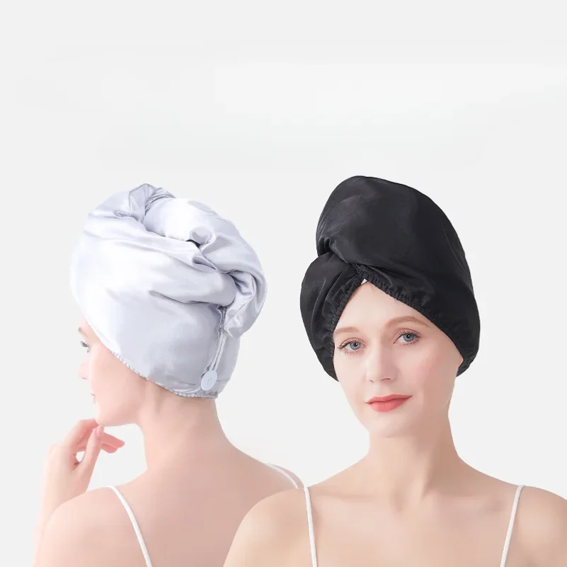 Satin Dry Hair Cap for Ladies High-end Imitation Silk Quick-drying Double-layer Water-absorbent Thickened Head Towel Shower Cap