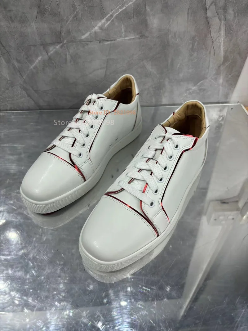 Beknopte Witte Leren Veter Sneakers Unisex Mannen Vrouwen Gemengde Kleur Casual Skateboard Schoenen Flats