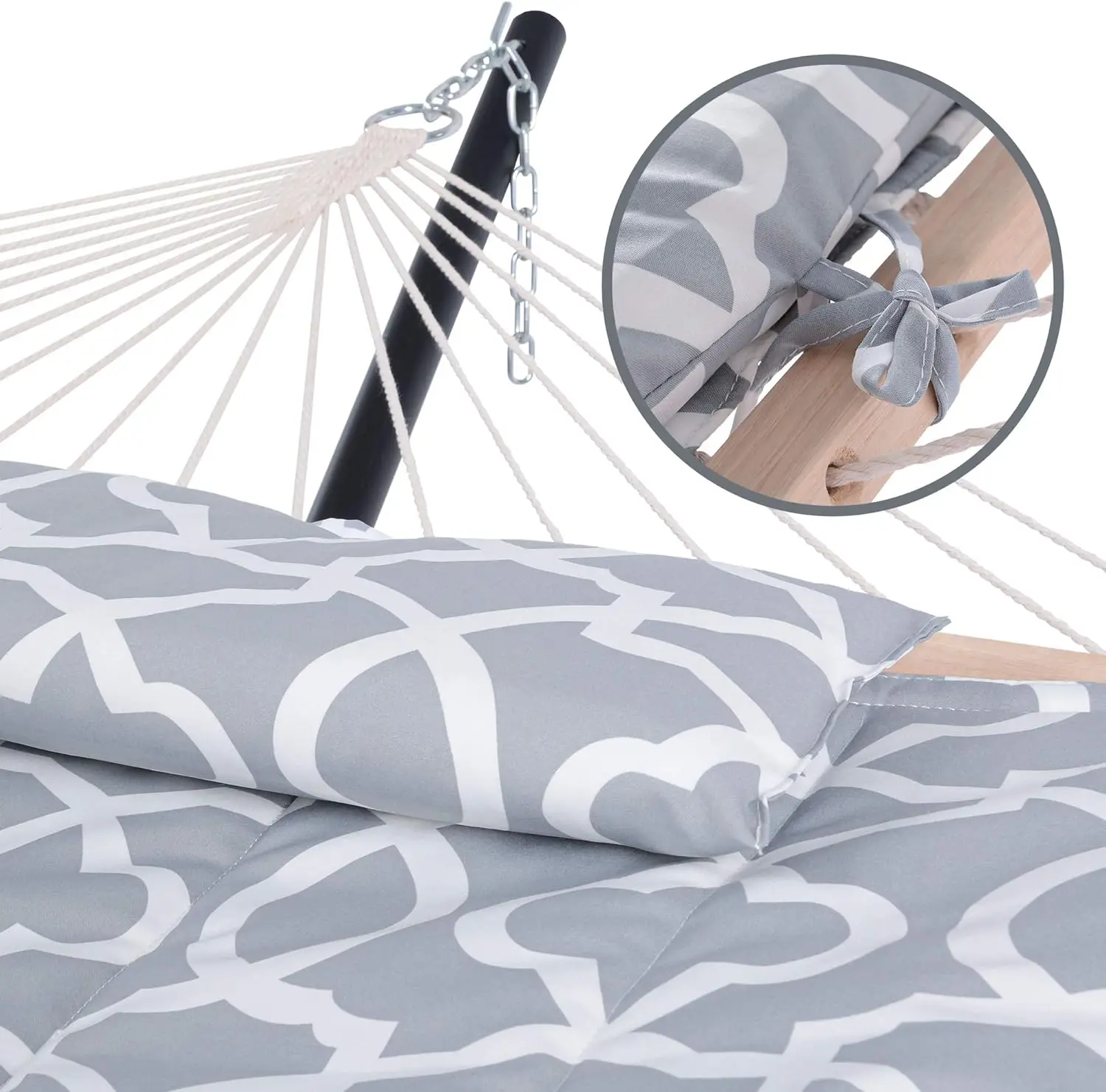 Outdoor Double Hammock with Stand, Two Person Cotton Rope Hammock with Polyester Pad, Circle Pattern