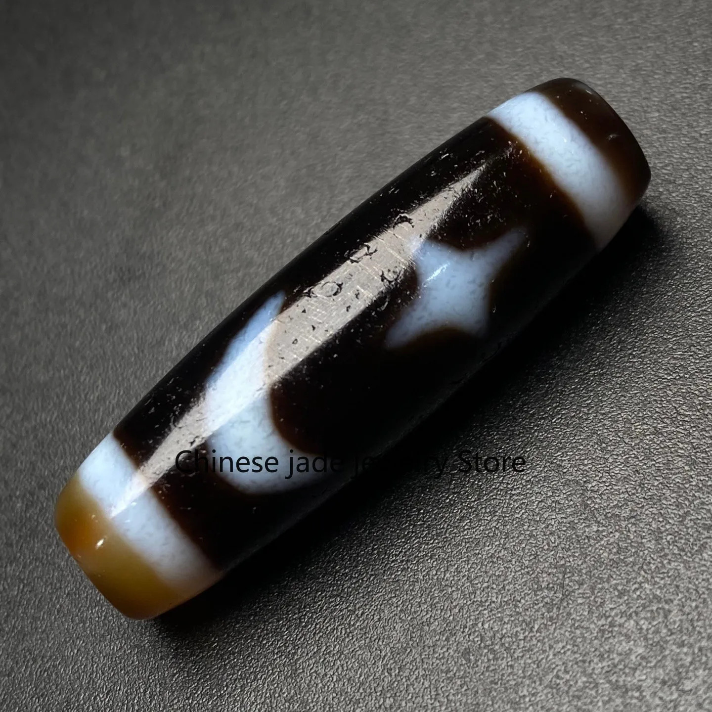 Rare Tibetan Agate Sun Moon Stars Totem Dzi Bead Amulet Necklace Pendant G756