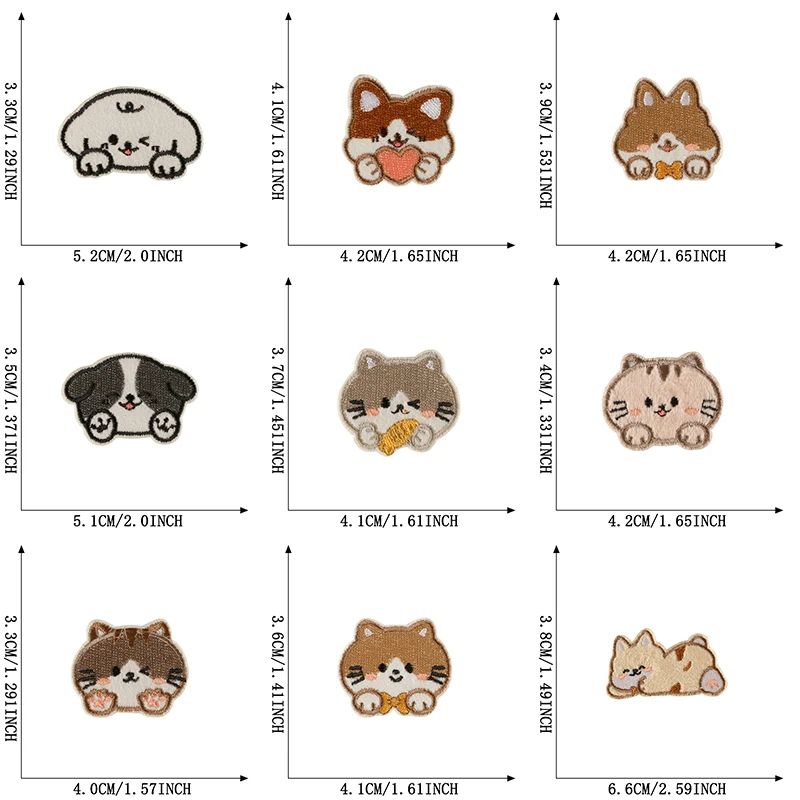 9-teiliges Katzen-Hunde-Tier-Set, niedliche selbstklebende Aufnäher für Kleidung, Kinder, bestickte Eisen-Aufkleber-Packung, Mädchen, Nähen, Stoff, Jacken, DIY – Detail 2