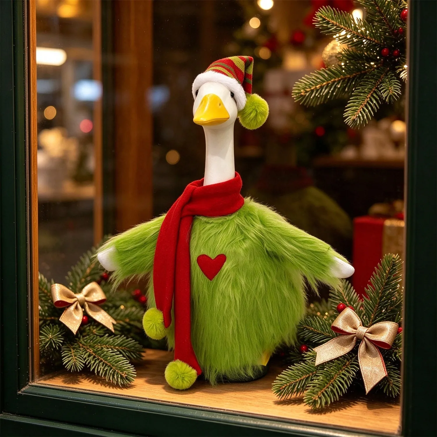 Faux Fur Goose Outfit Christmas Costume for 23 Inch Porch Goose Weather Resistant Polyester Clothing with Hat Scarf for