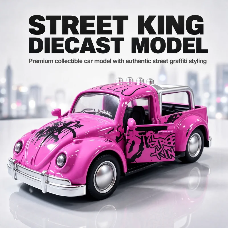 Vintage Streamline Cab Alloy Display Model, Graffiti Coating Open Doors Design Decorative Ornament
