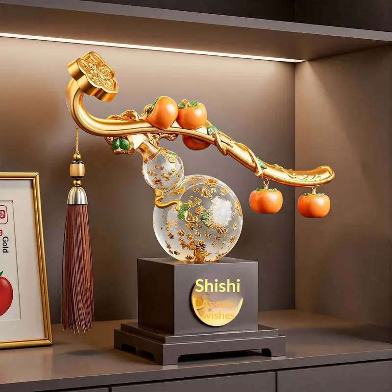 New Chinese resin gourd ornament Ruyi gold foil pattern light luxury high-end living room TV/wine cabinet decoration