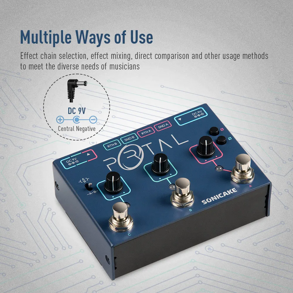 Portal Active Signal Mixer, Analog Line Selector, ABY&FX Loop 3 Channels Multi Effects Pedal Footswitch