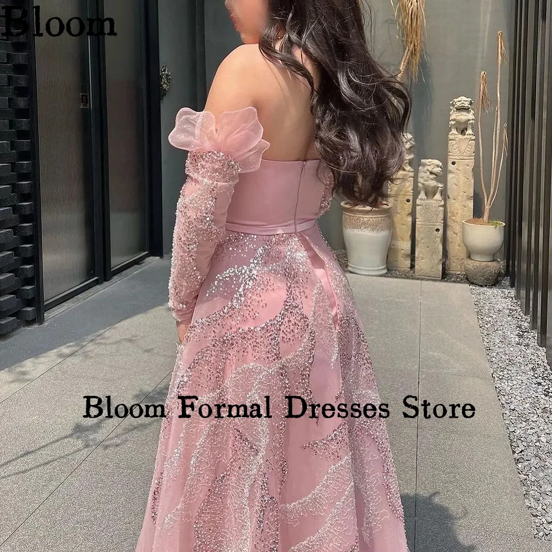 Bloom Customized Sequin Prom Dresses Side Split Oversleeves Formal Luxury Evening Dresses Wedding Party Gown vestidos de gala