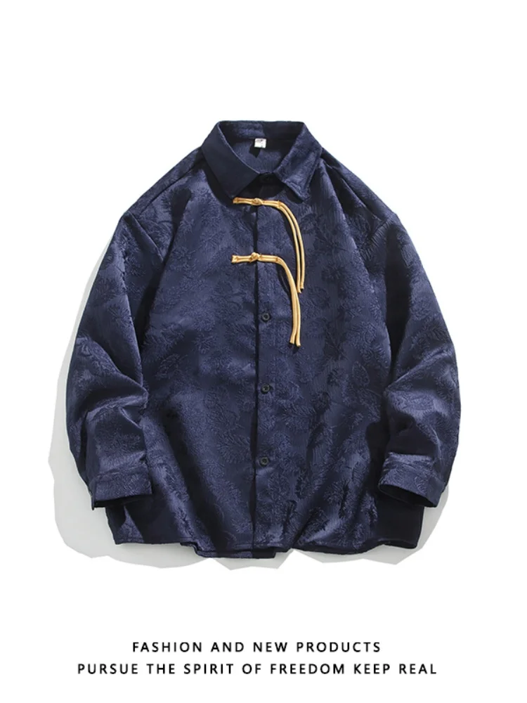 

Мужская рубашка с длинным рукавом, весна-осень, новая модель в китайском стиле, с вышивкой, на пуговицах, свободного кроя, молодежная мода, весенний сезон