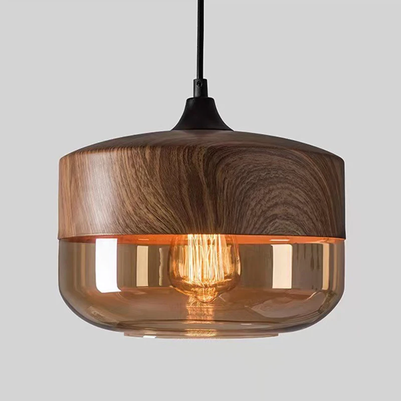 

Nordic LED Glass Pendant Lights Fixtures Modern Creative Grain Art Bedroom Dinning Living Room Light Wood Color Hanging Lamps