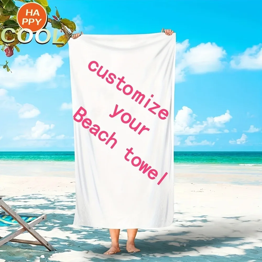 Custom-made Beach Towel- White Personalized Beach Blanket, Super Absorbent and Quick-drying Swimming Towel- Modern Style