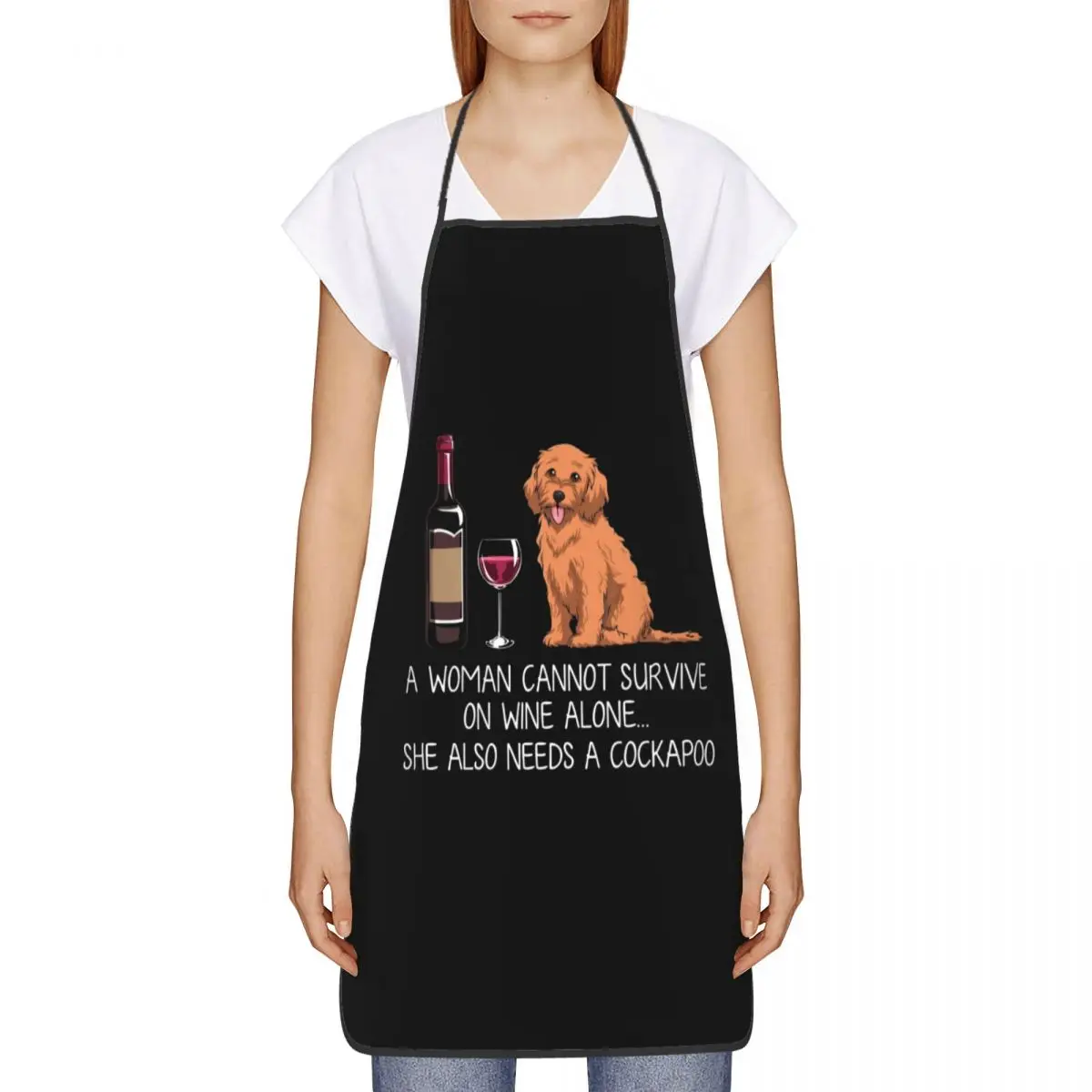 Cockapoo Dog And Wine Apron for Women Men Unisex Bib Funny Kitchen Cooking Tablier Cuisine Chef Painting