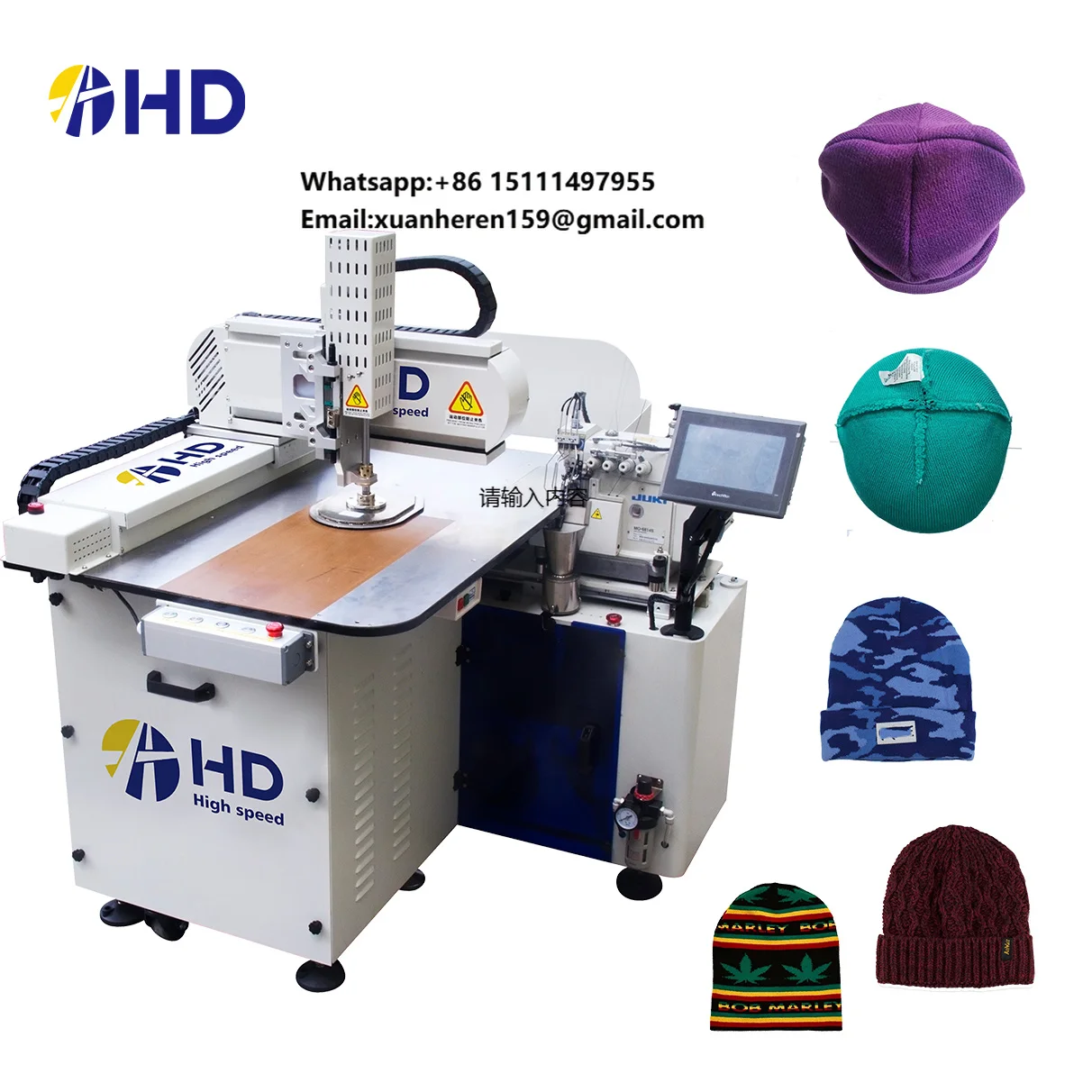 Fully Automatic Programmable Flat-Bed Knitted Cap Hat Overlock Sewing Machine with Needle Feed