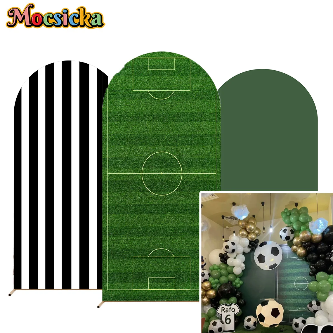 

Mocsicka Arch Backdrop Covers Green Football Field Soccer Birthday Party Background Boy Kids Baby Shower Sports Parties Photo