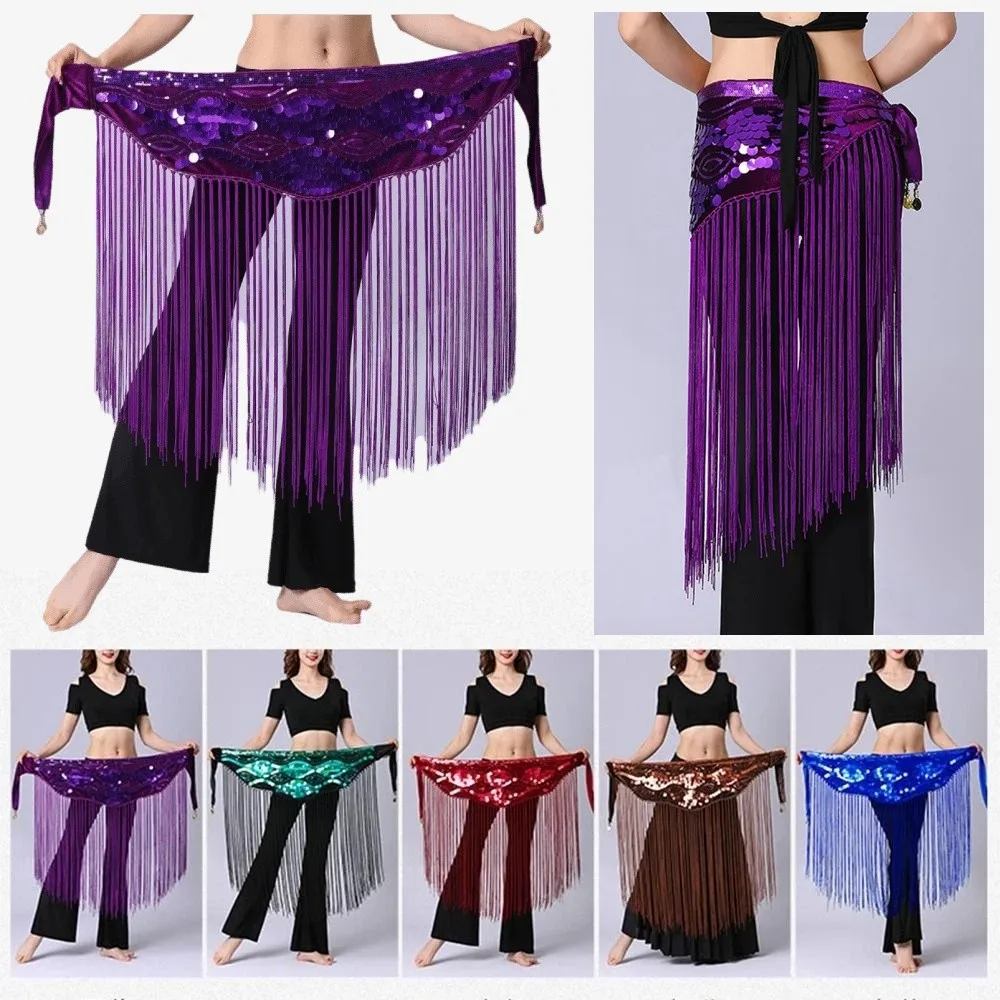 Creative Belly Dance Belt Triangle Glitter Sequins Triangle Hip Scarf Skirt Classic Colorful Belly Dance Hip Scarf