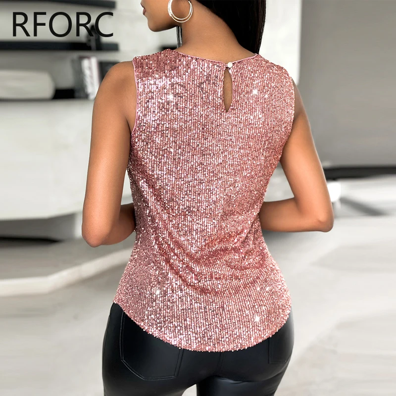 2024 donne Chic paillettes decorazione serbatoio senza maniche Sexy Camis Crop top