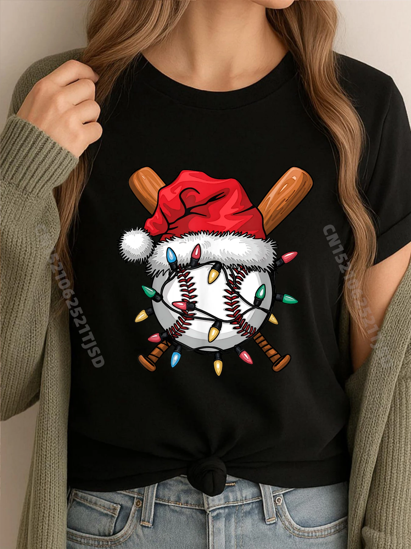 

Бейсбольная шляпа Санта-Клауса, рождественские огни, футболки с рисунком бейсболиста, женская и мужская уличная футболка, стираная футболка на день рождения