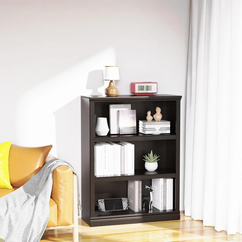 Rak Buku Tinggi 43 Inci, Penyimpanan Terbuka Rak Buku 3 Tingkat, Furnitur Dalam Ruangan Berdiri Lantai Lebar 33 Inci, Kotak Buku untuk Sekolah Rumah