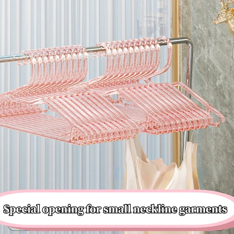 10pc Acrylic Transparent Hanger,Shiny Golden Powder Wardrobe Storage Organizer Racks,Ultra-Thin Space Saving Laundry Hanger,Pink