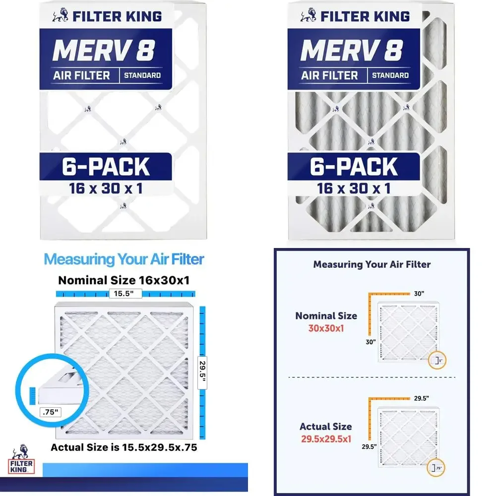 

6-Pack 16x30x1 MERV 8 Pleated Air Filters for Dust and Allergy Control, Made in USA, HVAC-Compatible