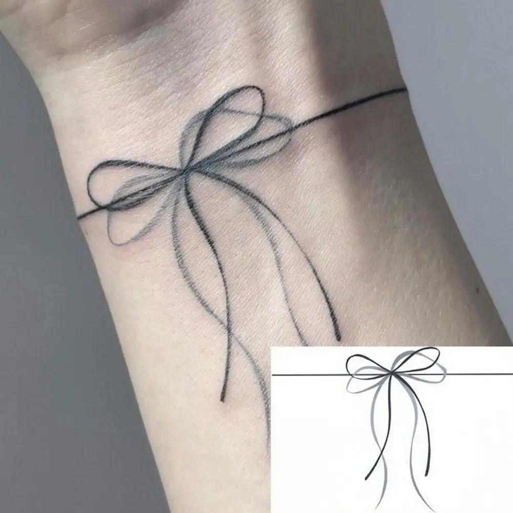 ملصق وشم مؤقت مقاوم للماء على شكل فيونكة وردية، وشم طويل الأمد، واقعي، مزيف، لكل من الرجال والنساء