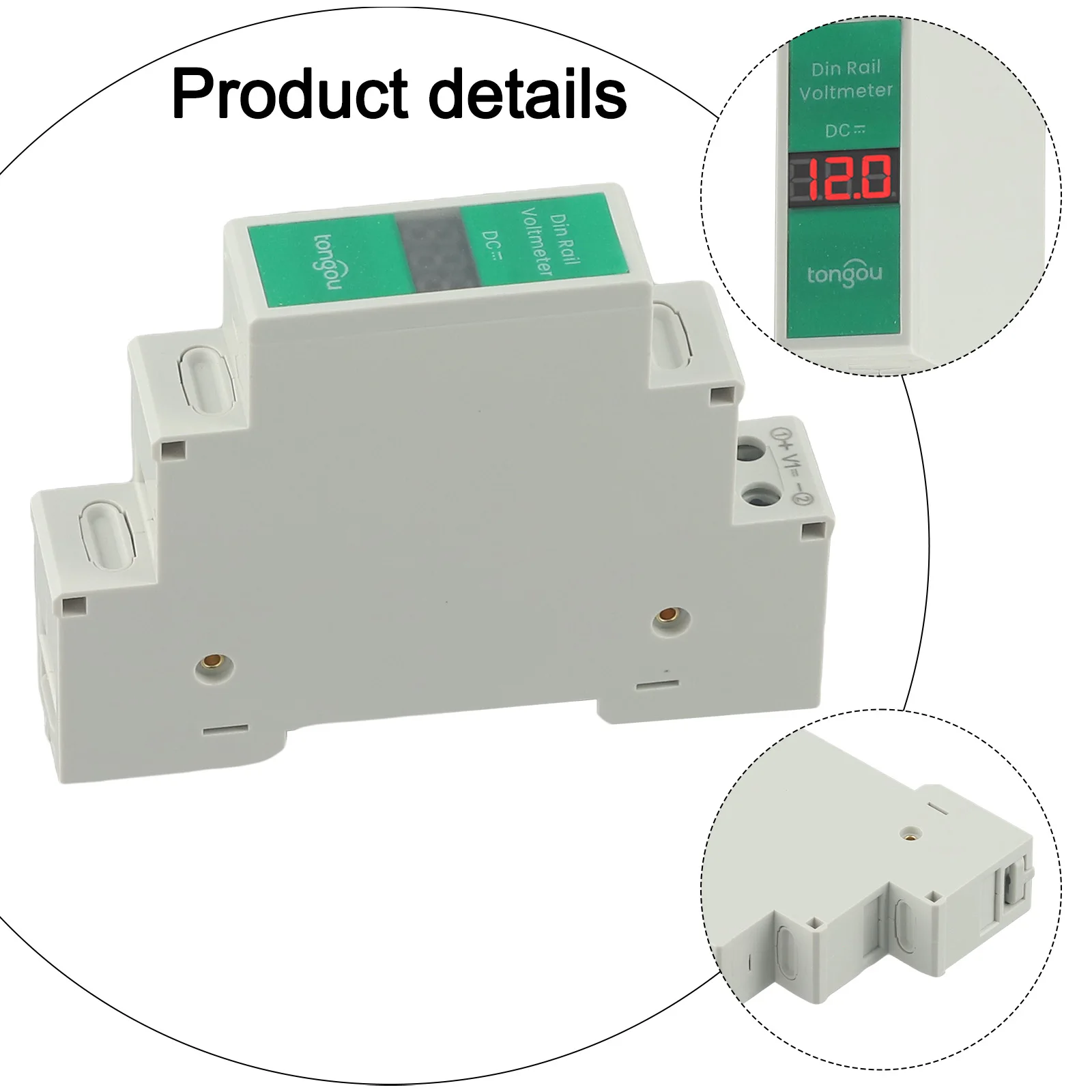 1-kierunkowy miernik napięcia Woltomierz DC 90x75x21mm 11V-310V DC do montażu na szynie Din Miernik napięcia LED Cyfrowy wyświetlacz Narzędzia