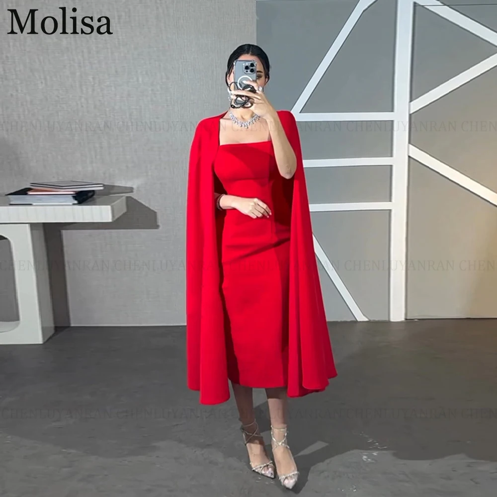 

MOLISA Saudi Arabia Red Party Evening Gowns 2024 Sheath Square Collar Prom Dress Short Formal Occasion Dresses فساتين الحفلات