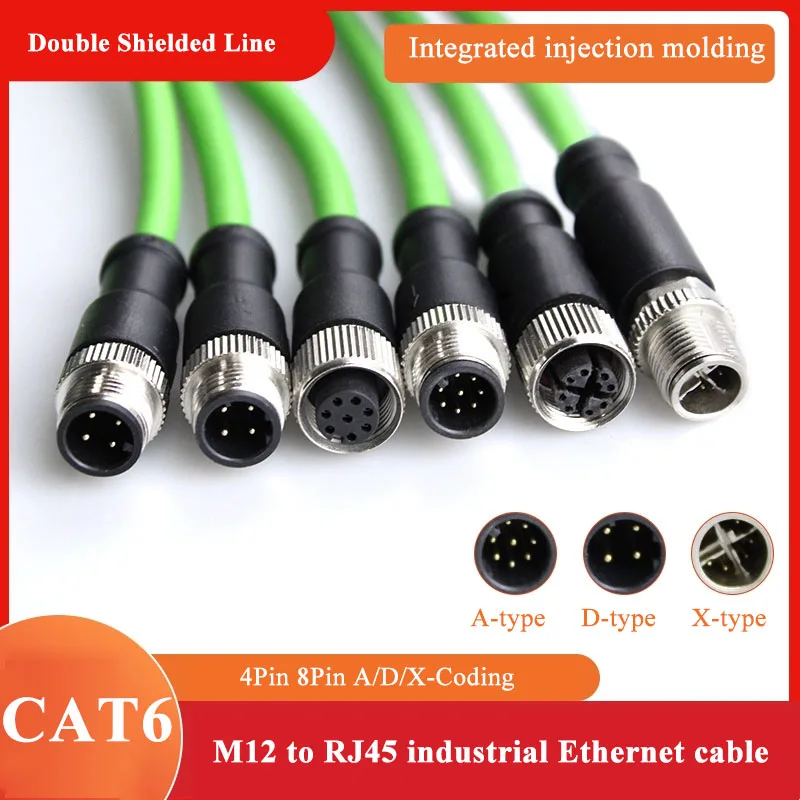 M12 8Pin X-type Aviation Plug Wire Connector to RJ45 Ethernet Cable for Cognex RJ45 to M12 8P X-Code Male Head Coding Line IP67