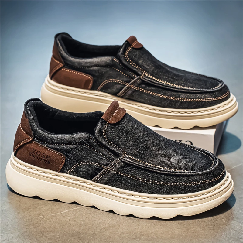 

Men's Canvas Slip-On Shoes Breathable Driving Low-Top Sports Casual round Toe Thick Bottom Rubber Outsole Summer New Arrival