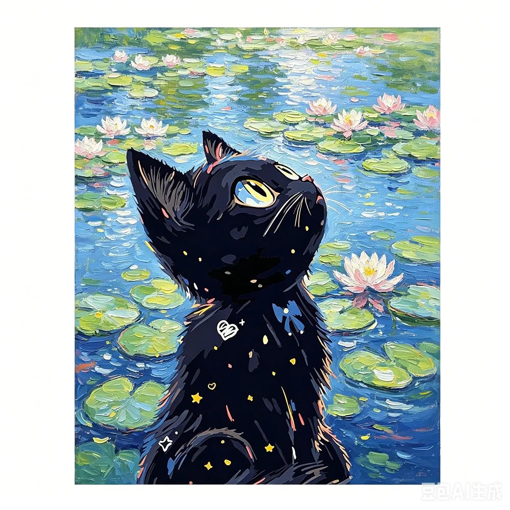 Digital painting cross-border bestseller starry sky black cat creative handmade DIY creative living room decoration
