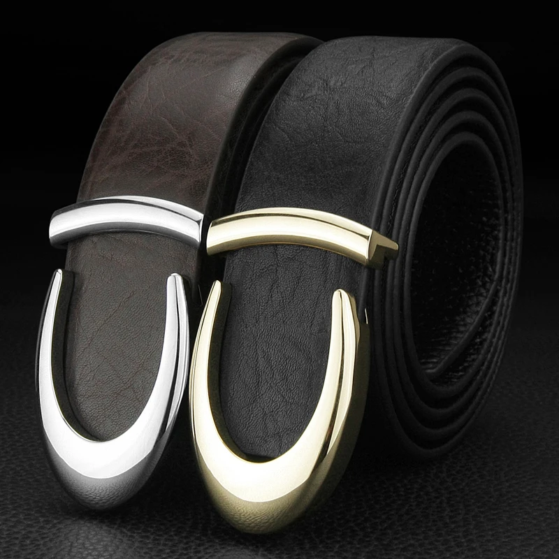 Designer U letter high quality belts men genuine leather slide buckle full grain leather 3.3cm fashion boy cintos masculinosB358