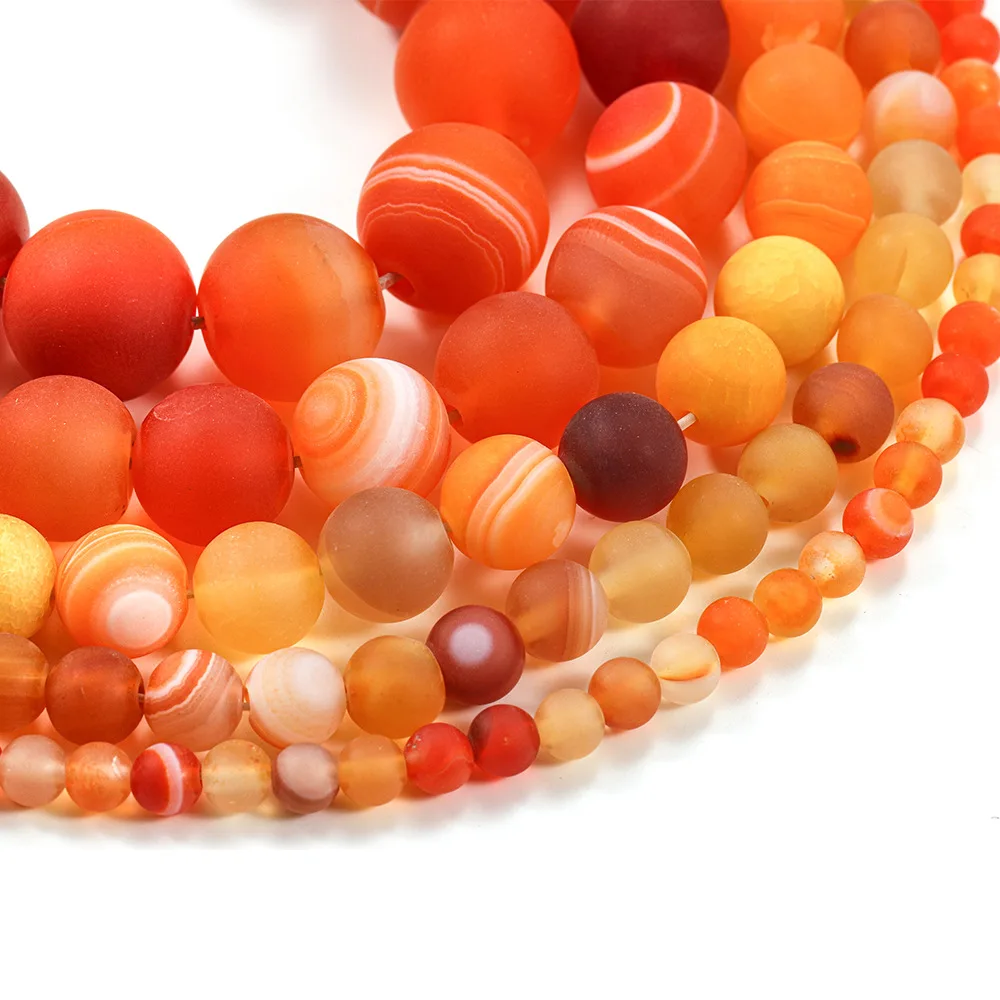 32Pcs Matte Orange Red Line Agate DIY Jewelry Accessories, Natural Agate Loose Beads, Fashion Versatile Semi-Finished Bead Beads