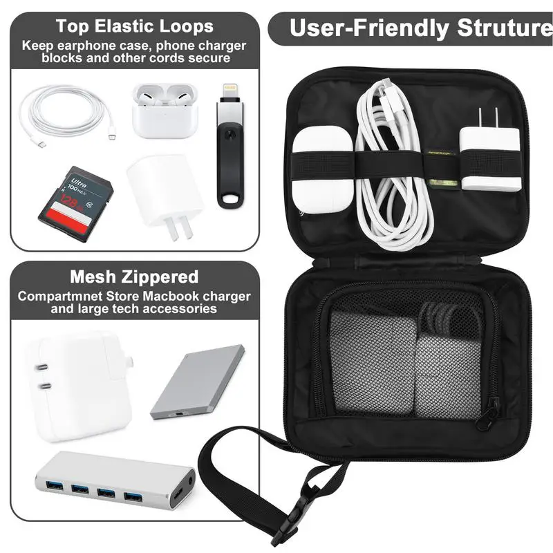 double zipper Travel Organizer with strap Electronics Accessories Organizer Portable Storage Bag for Cable Hard Disk Power Bank