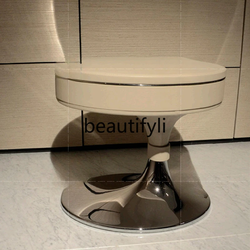 

Light luxury Italian modern solid wood metal round bedside table