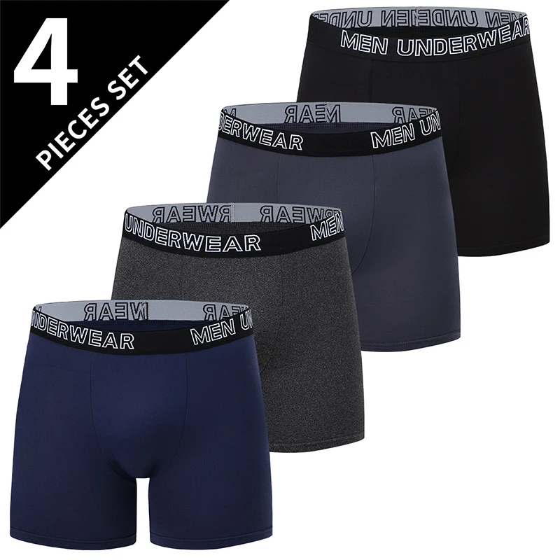 4-Piece Men's Long Underwear Solid Color Basic Size Plus Size Breathable Comfortable Casual Sports Boxer Shorts Fashionable