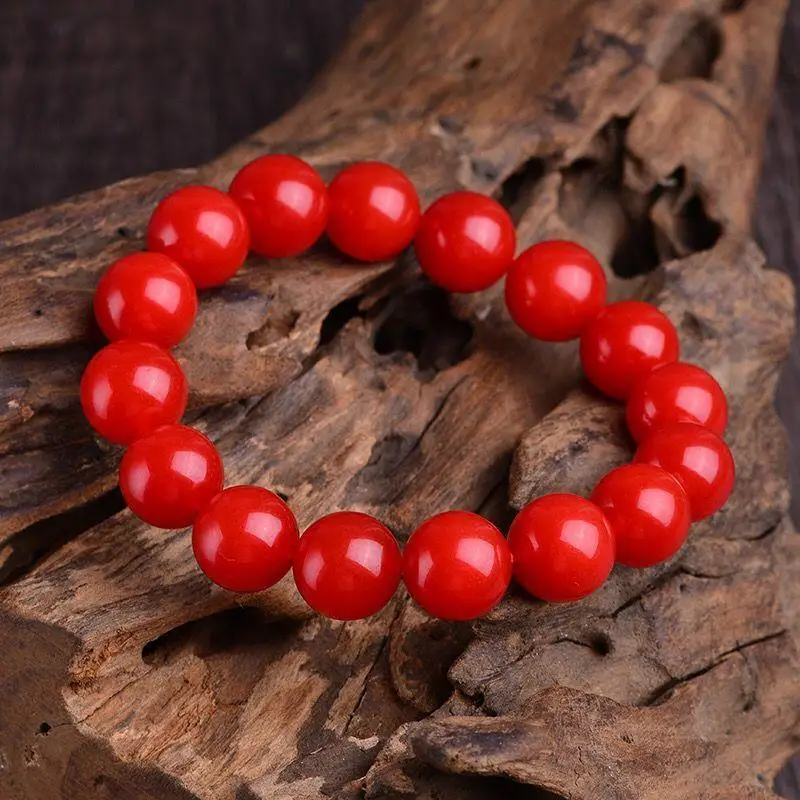 Natural Baoshan South Red Bracelet Full Color Full of Meat Persimmon Red Bracelet Men and Women Scattered Beads Same Style Beads