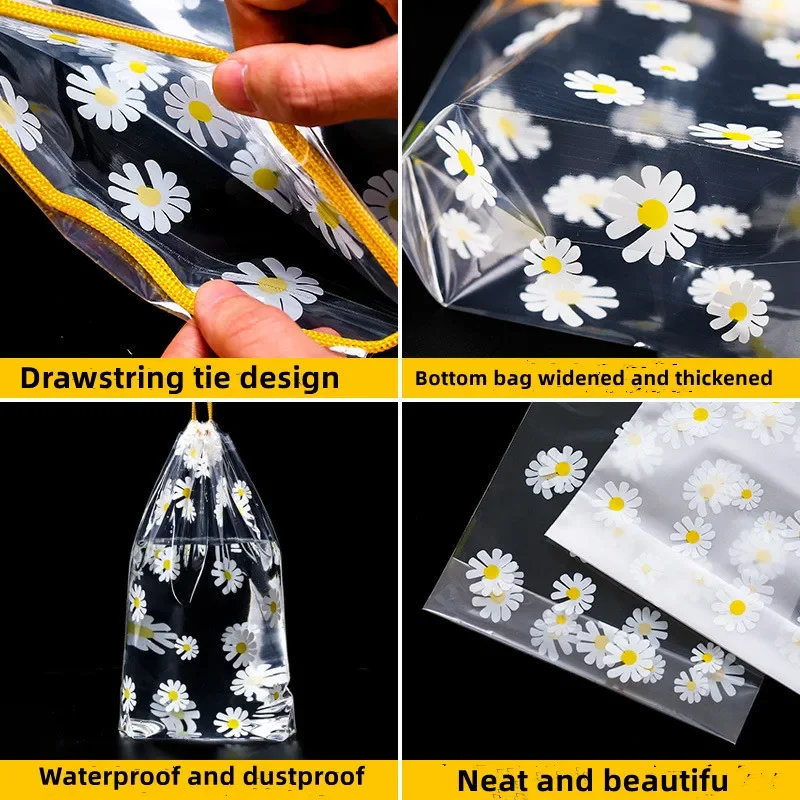 40P Daisy Kordelzug Lagerung Tasche Transparent Wasserdichte EVA Große Kapazität Kleidung Schuhe Organizer Tragbare Make-Up Toiletry Taschen