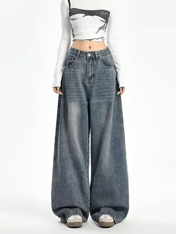 

Retro High Waist Wide Leg Jeans Women Summer New plus Size Loose Slimming Pear ape Straight Leg Pants Casual Waed Blue