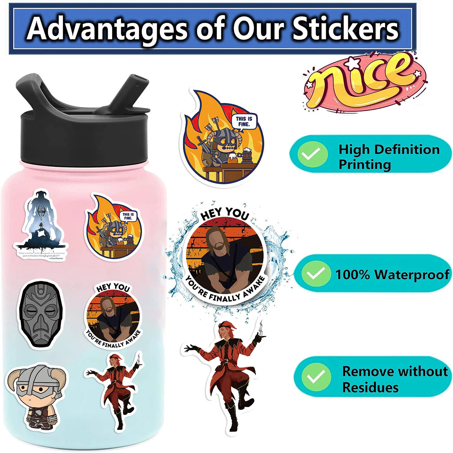 50pcs Funny Game Skyrim Vinyl Stickers Waterproof Kids Toy Decals sticker For Helmet Skateboard Scrapbook iPad Graffiti Cartoon