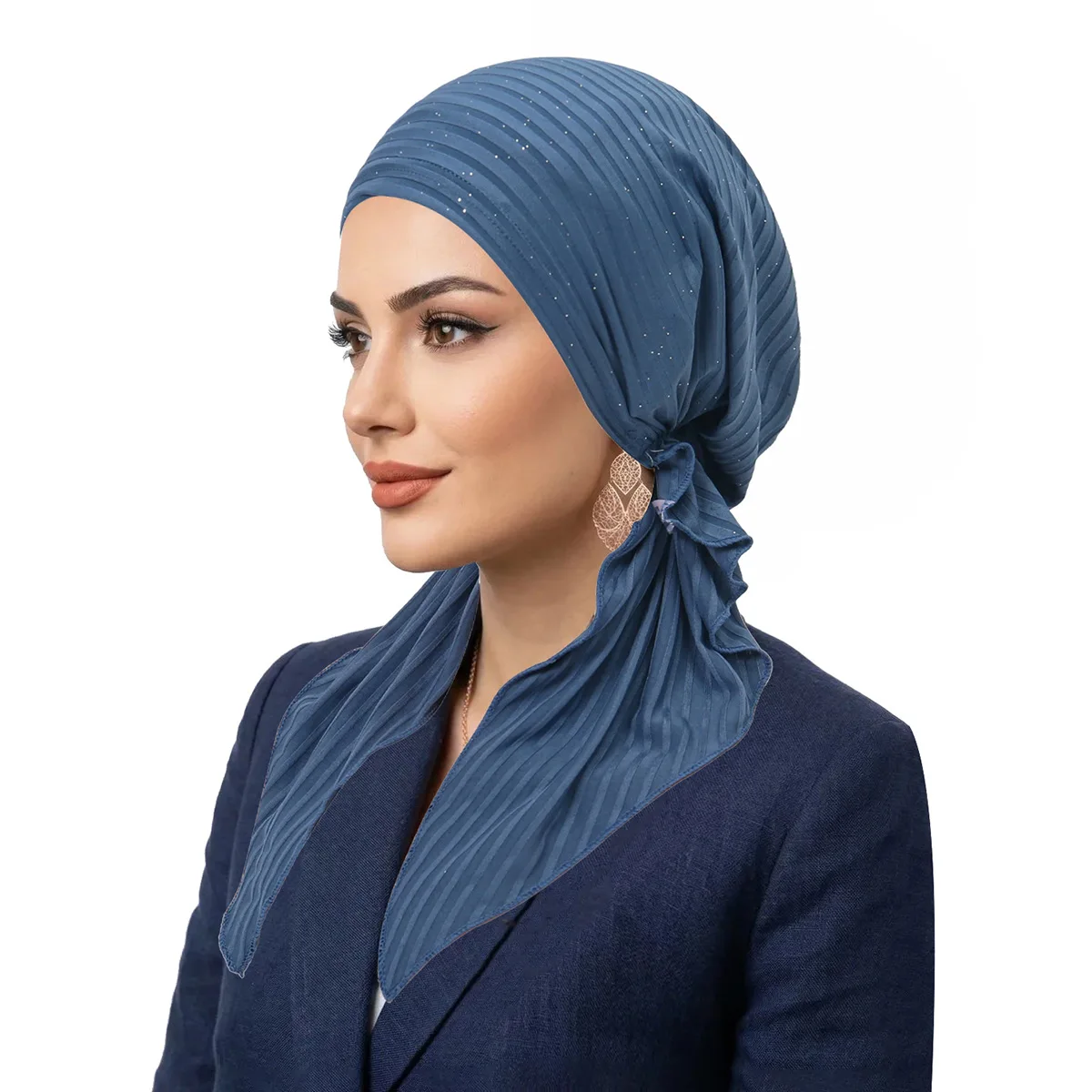 

8pcs Pre-Tied Solid Colors Turban Hijab Ethnic Elastic Head Scarf Islam Hat Fashion Beanie Hat for Women Muslim Wrap Head Cover