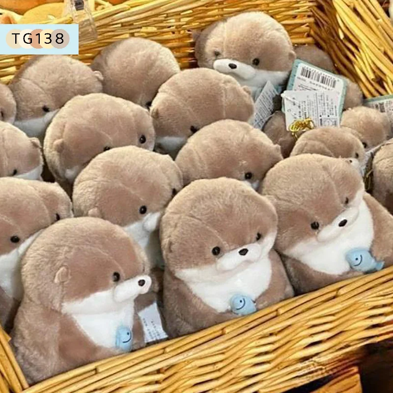 【New】Cartoon Cute Otters Holding Fish Plush Doll With Chain Kawaii Keyrings Hanging Pendant Jewelry School Bag Wallet Charms view 5
